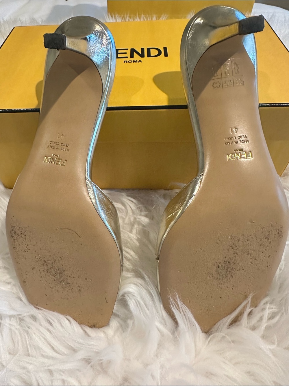 Fendi Ffold Gold Metallic Logo Slide Heels - Picture 7 of 10